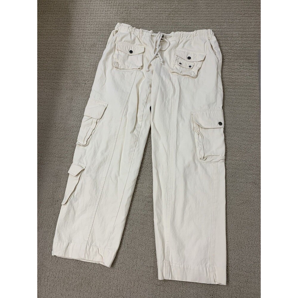 Oli & Hali Cream Streetwear Cargo Pants Drawstring Waist Utility JP0153 Large - Picture 3 of 13